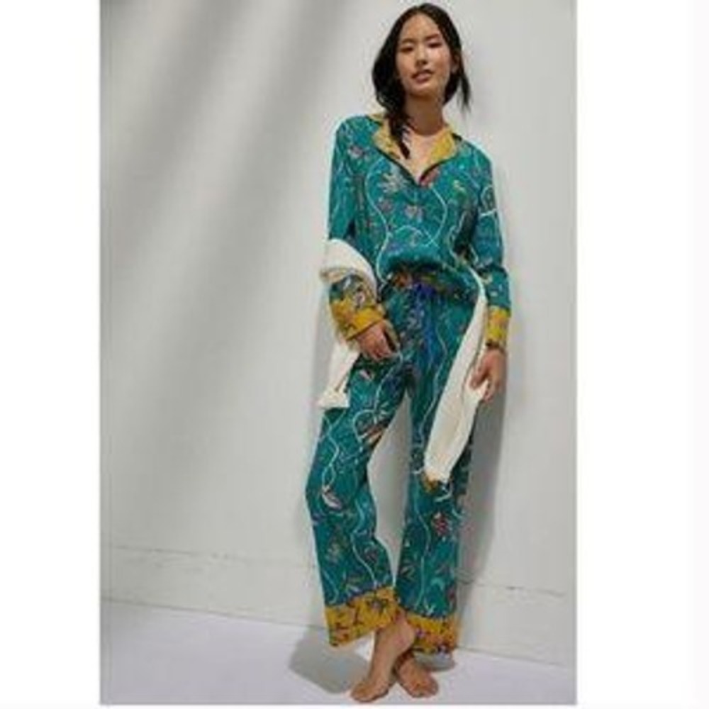 Women's Teal and Yellow Floral Pajama Set